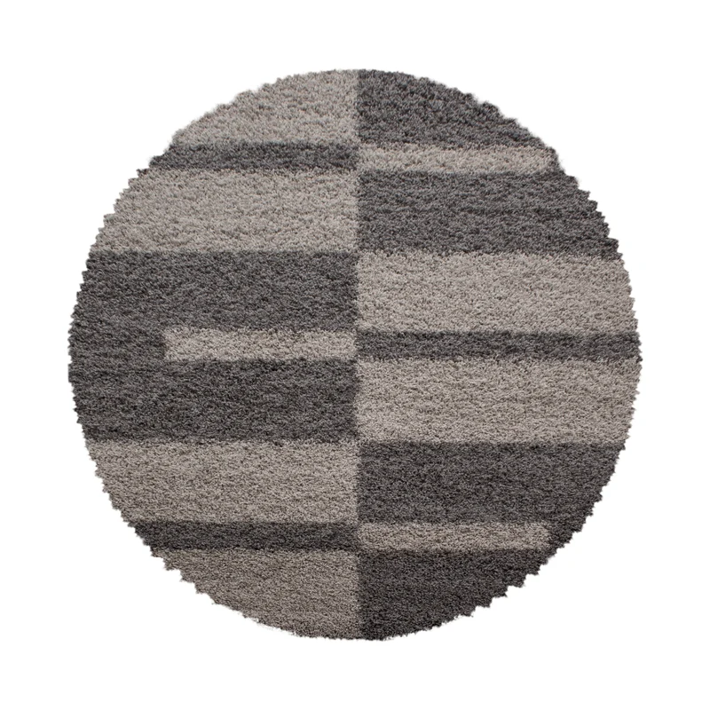 GALA - Tapis shaggy rond à poils longs motif géométrique taupe - GAL2505TAU