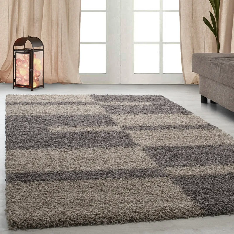GALA - Tapis shaggy à poils longs motif géométrique taupe - GAL2505TAU