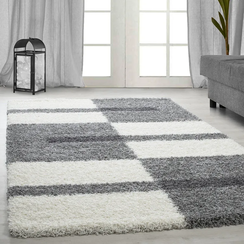 GALA - Tapis shaggy à poils longs motif géométrique gris clair - GAL2505GRC