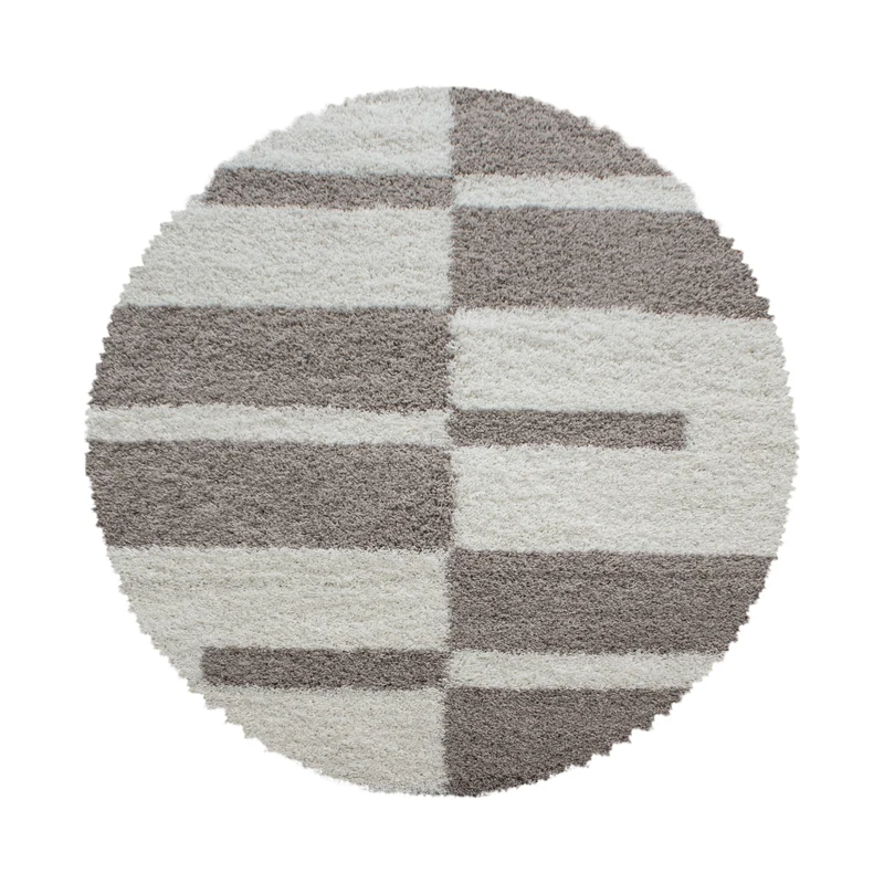 GALA - Tapis shaggy rond à poils longs motif géométrique beige - GAL2505BEI