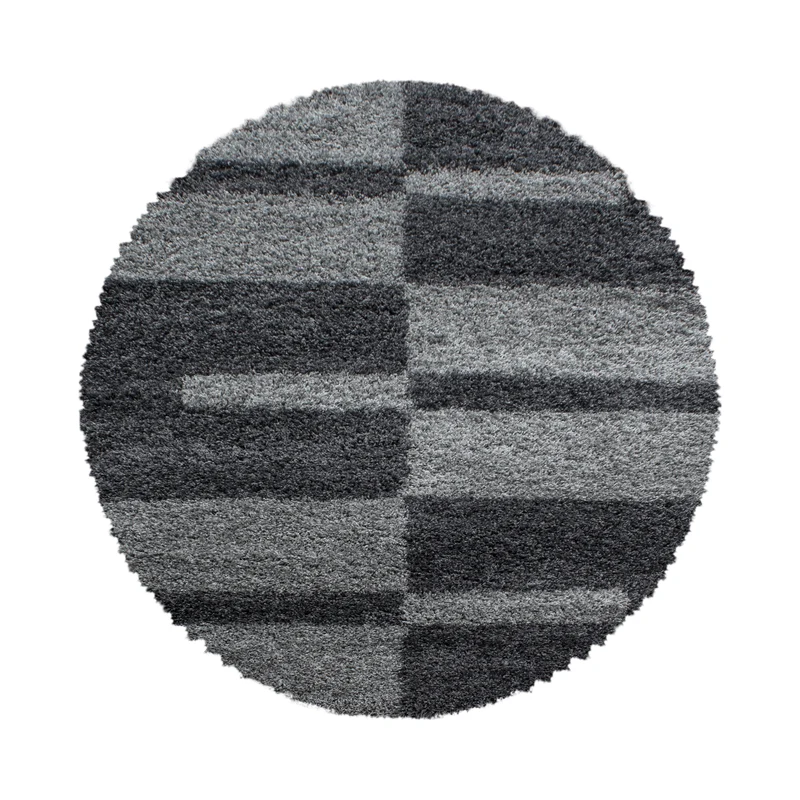 GALA - Tapis shaggy rond à poils longs motif géométrique gris - GAL2505GRI
