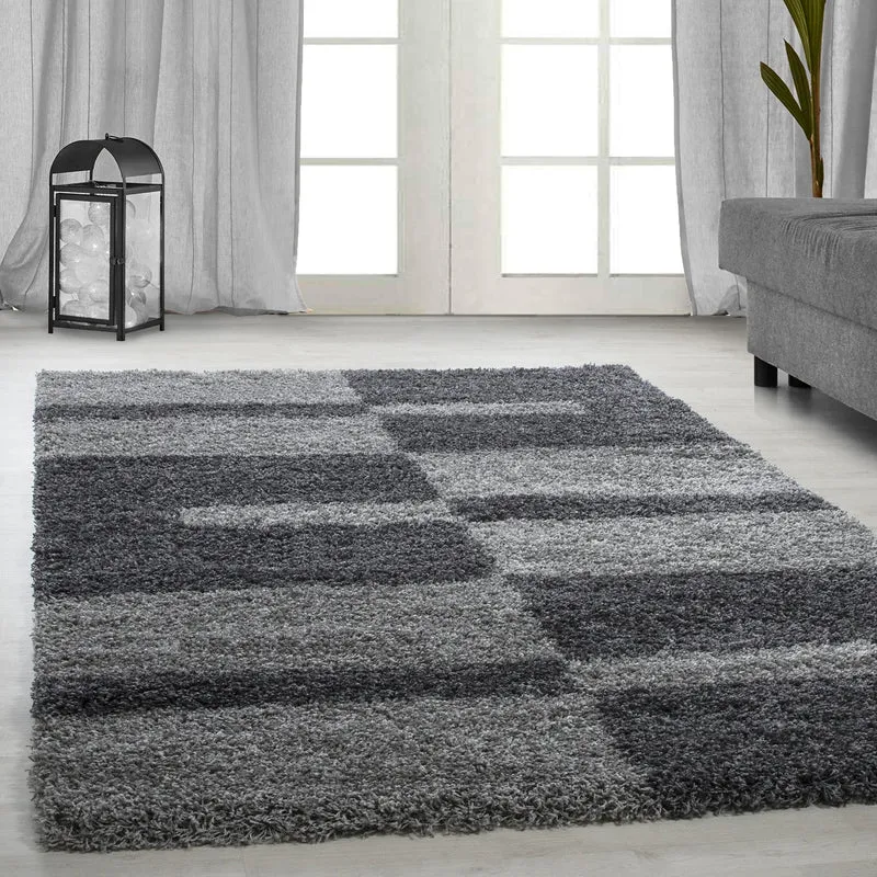 GALA - Tapis shaggy à poils longs motif géométrique gris - GAL2505GRI