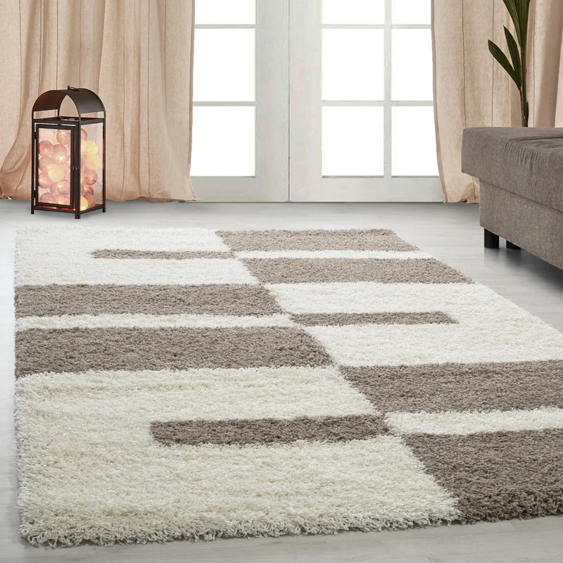 GALA - Tapis shaggy à poils longs motif géométrique beige - GAL2505BEI