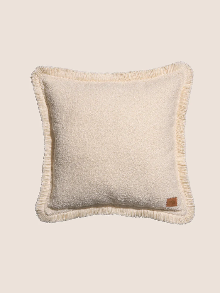 Coussin carré en coton bouclé écru
