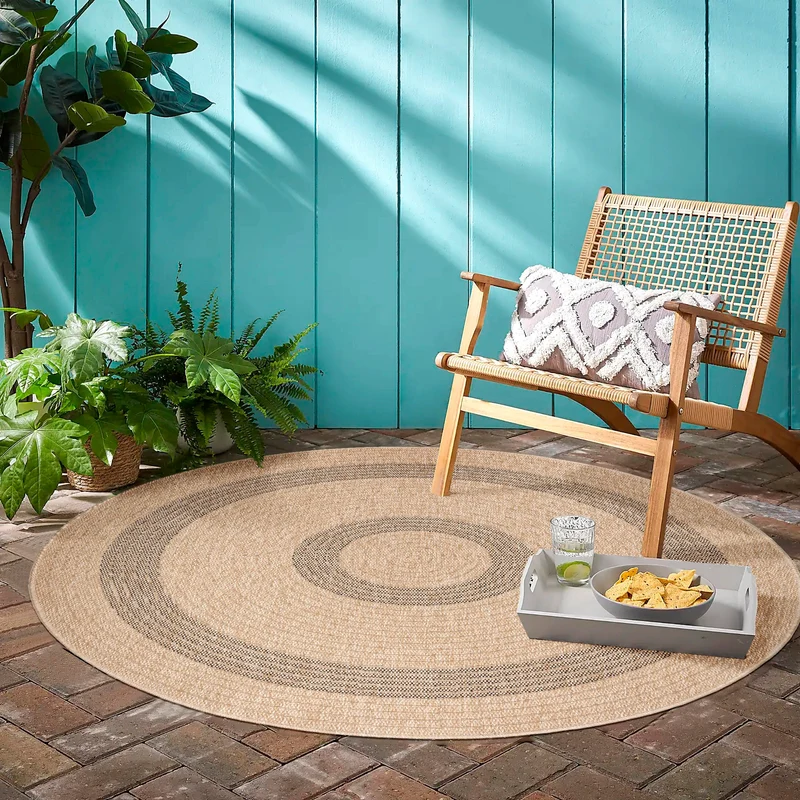 COMILLA - Tapis intérieur/extérieur rond aspect jute noir - COM0886NOI