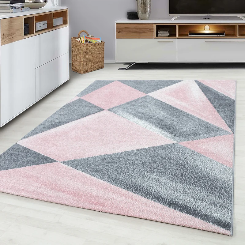 BETA - Tapis de salon à motif graphique rose - BET1130ROS