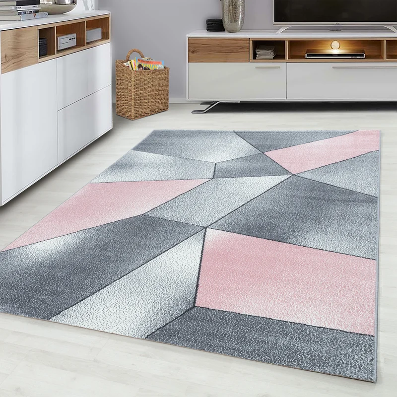 BETA - Tapis de salon à motif géométrique rose - BET1120ROS