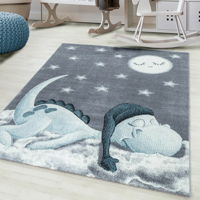 BAMBI - Tapis enfants à motif dinosaure bleu - BAM0840BLE