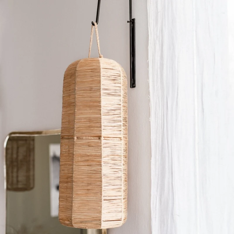 Suspension cylindrique en raphia naturel - luminaire fait main ENKO