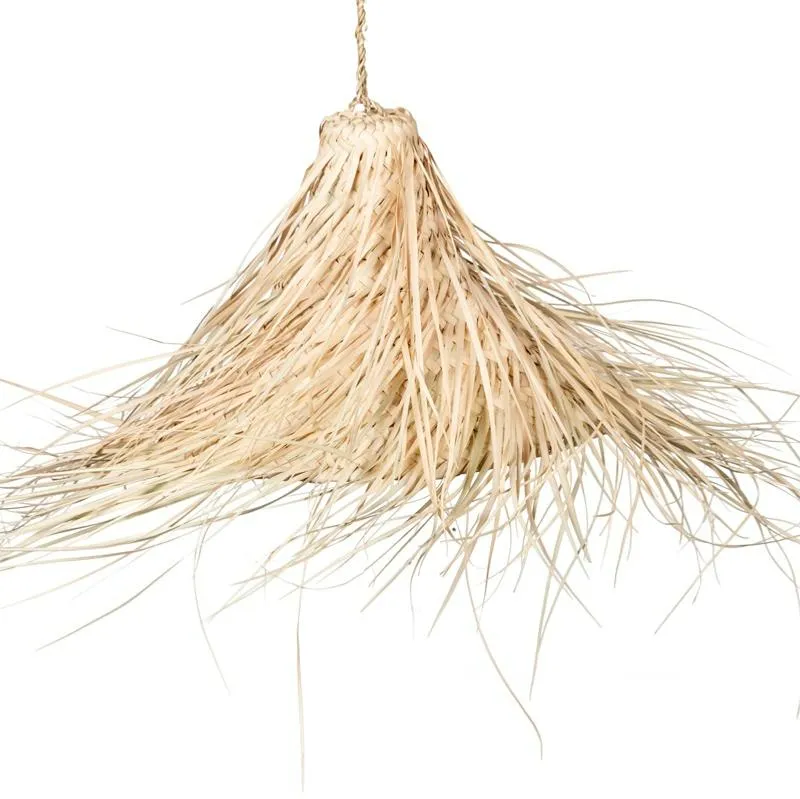 Suspension Naturelle Fait Main en Feuille de Palmier - Cloche Évasée avec Franges