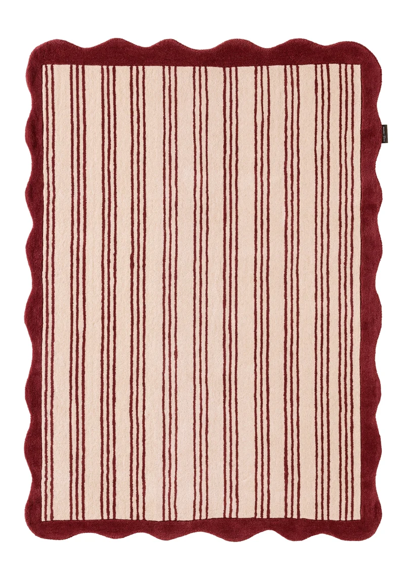 Rouge d'orage – Tapis en laine à rayure - Bordeaux