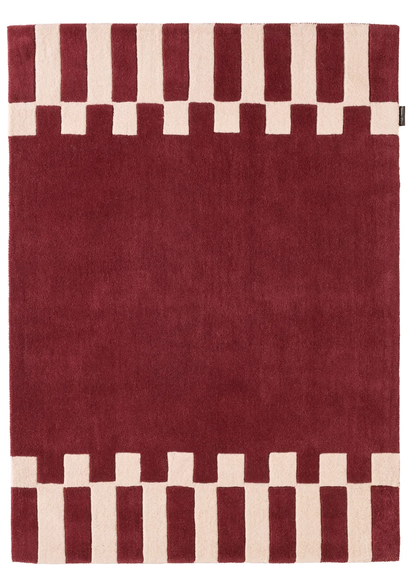 Rouge d'orage – Tapis en laine géométrique - Bordeaux