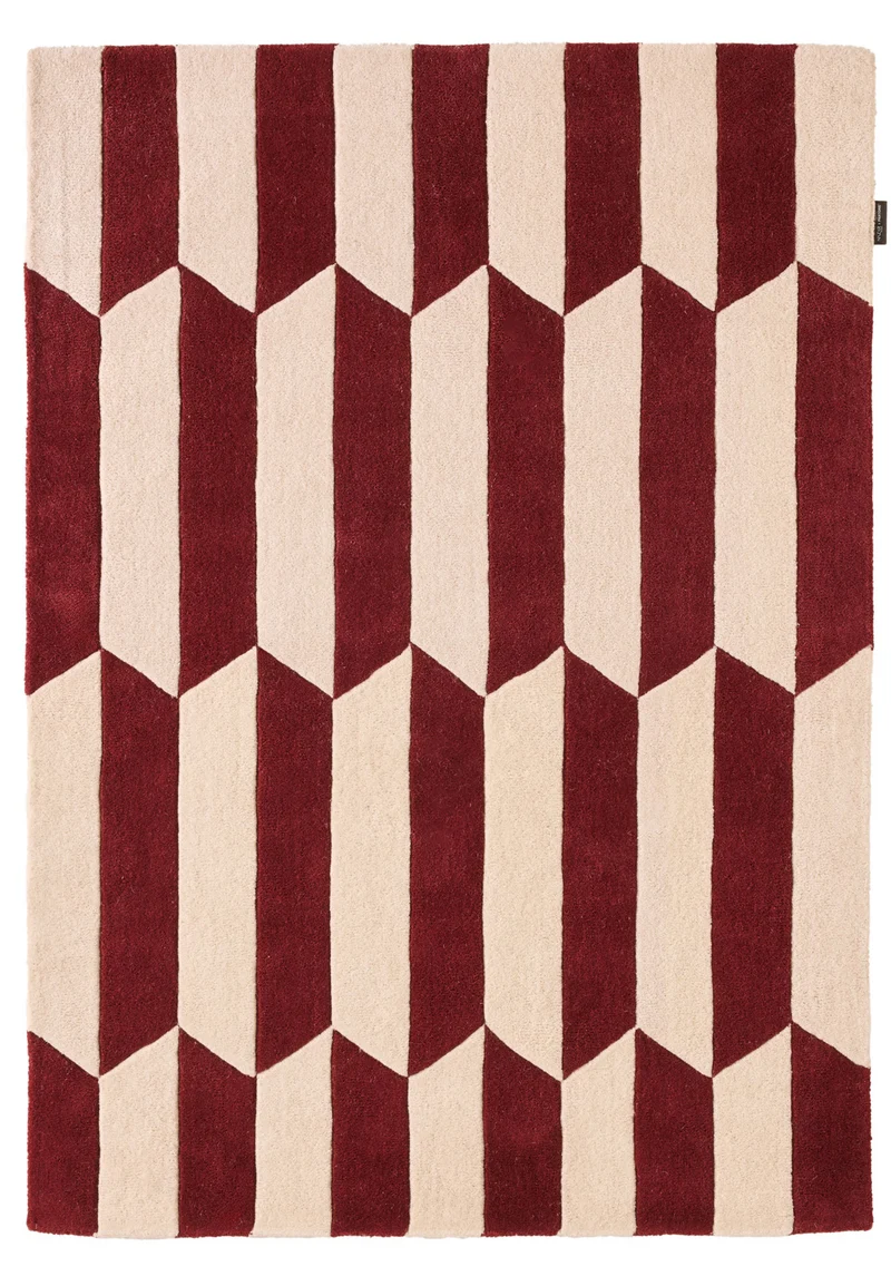 Rouge d'orage – Tapis en laine graphique - Bordeaux