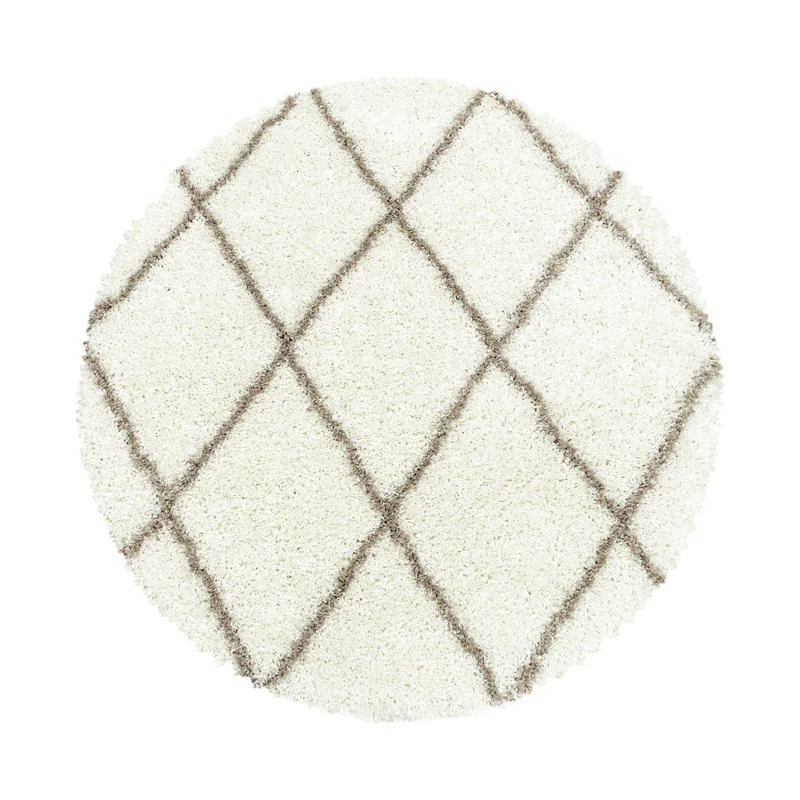 ALVOR – Tapis shaggy rond à poils longs motif berbère crème – ALV3401CRE