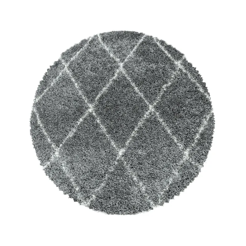 ALVOR – Tapis shaggy rond à poils longs motif berbère gris – ALV3401GRI