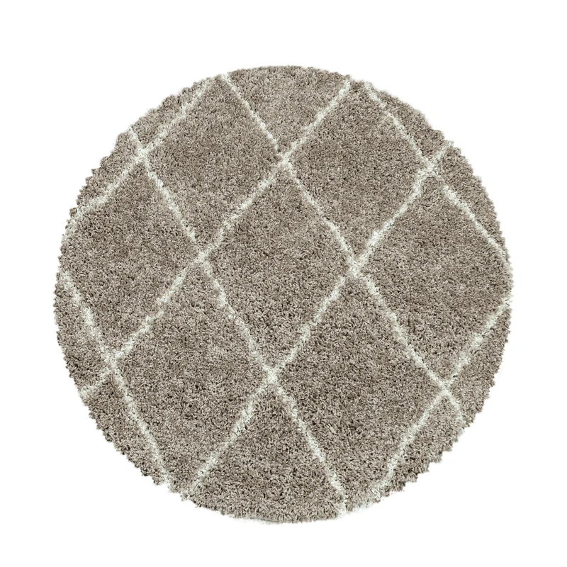 ALVOR – Tapis shaggy rond à poils longs motif berbère beige – ALV3401BEI
