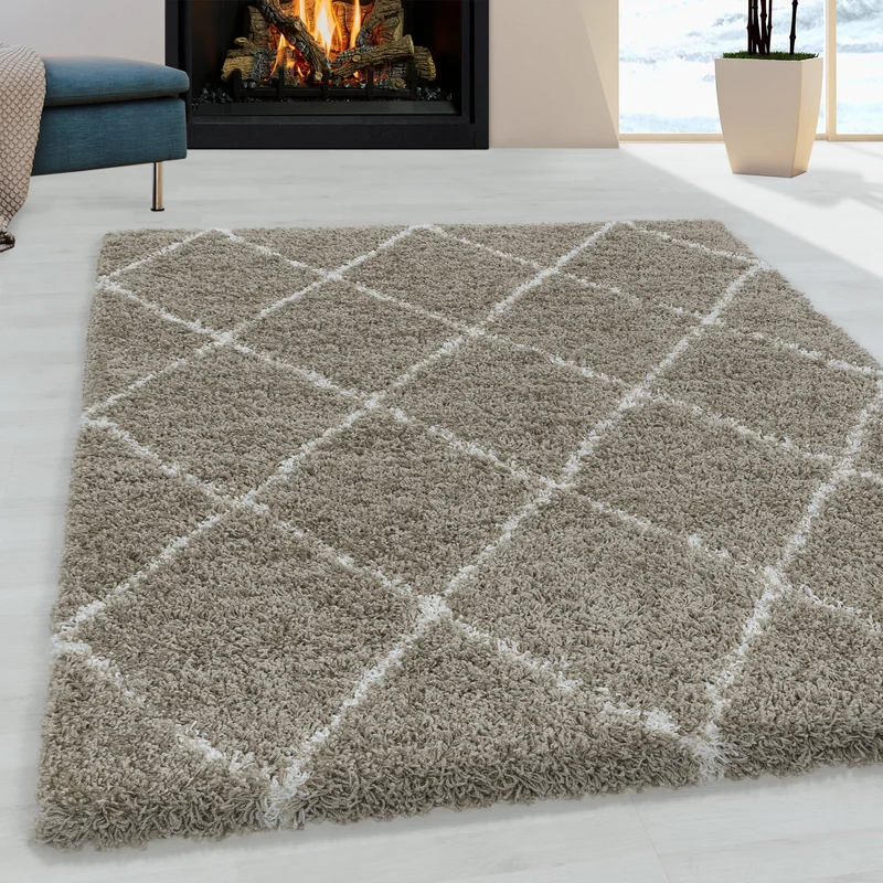 ALVOR – Tapis shaggy à poils longs motif berbère beige – ALV3401BEI
