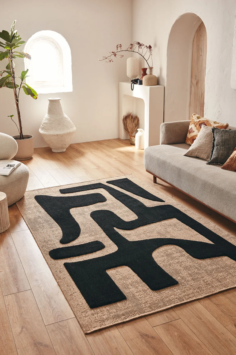 PALMA - Tapis aspect jute à motif graphique noir - PAL9491NOI