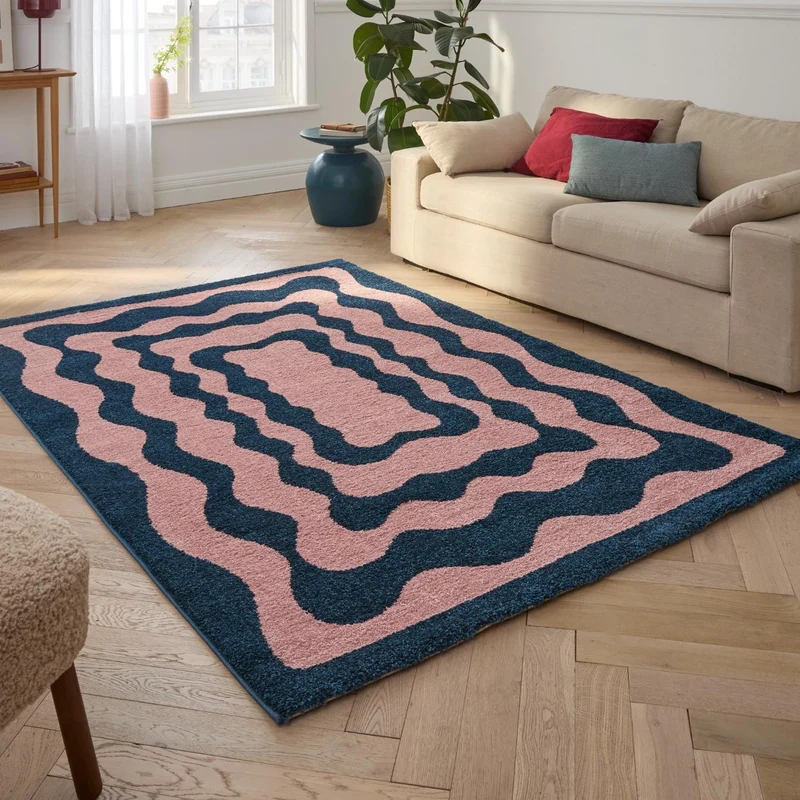 GROOVY - Tapis vintage style année 70 bleu - GRO382BLE