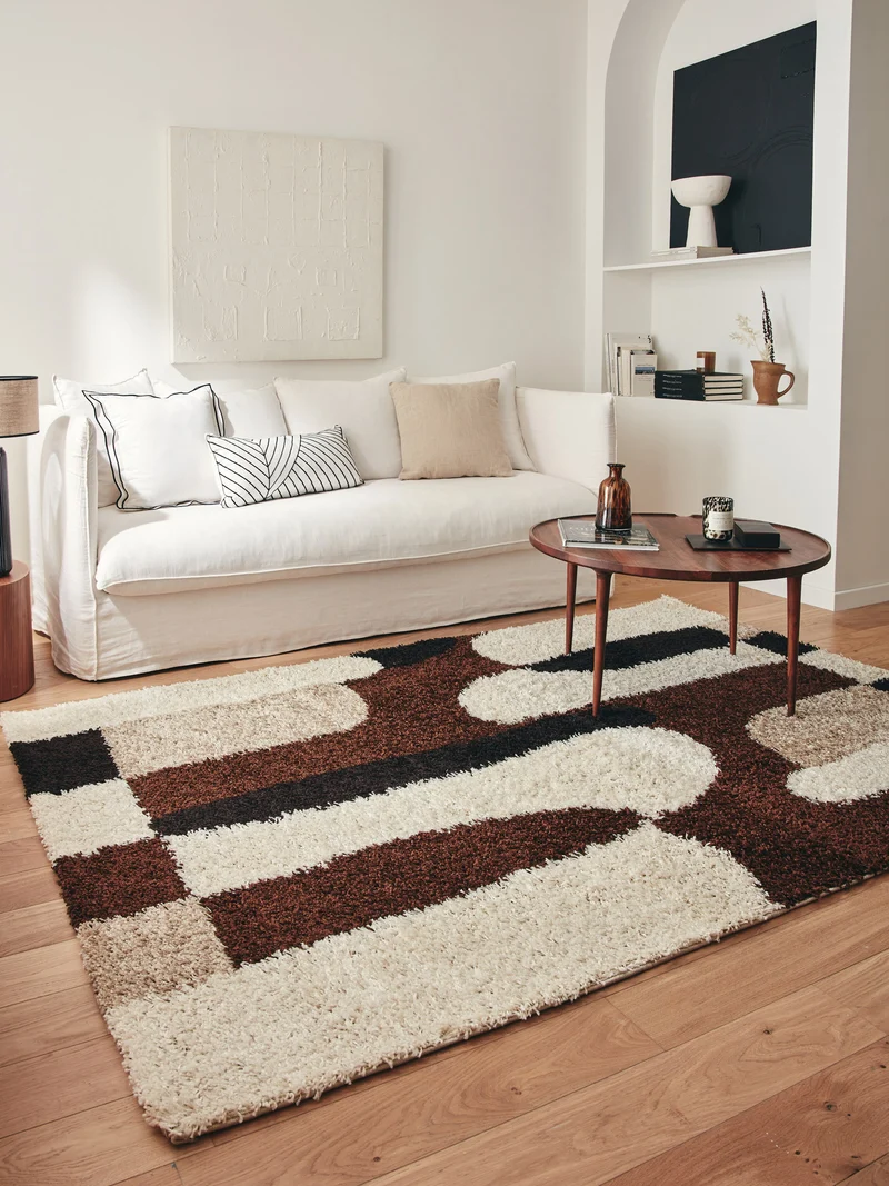 PALERME - Tapis à poils long motif graphique - PAL1063MAR