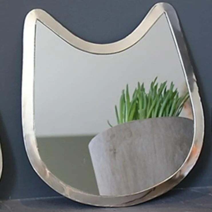 Miroir Mural Argenté Cat 28cm - Fait Main en Maillechort