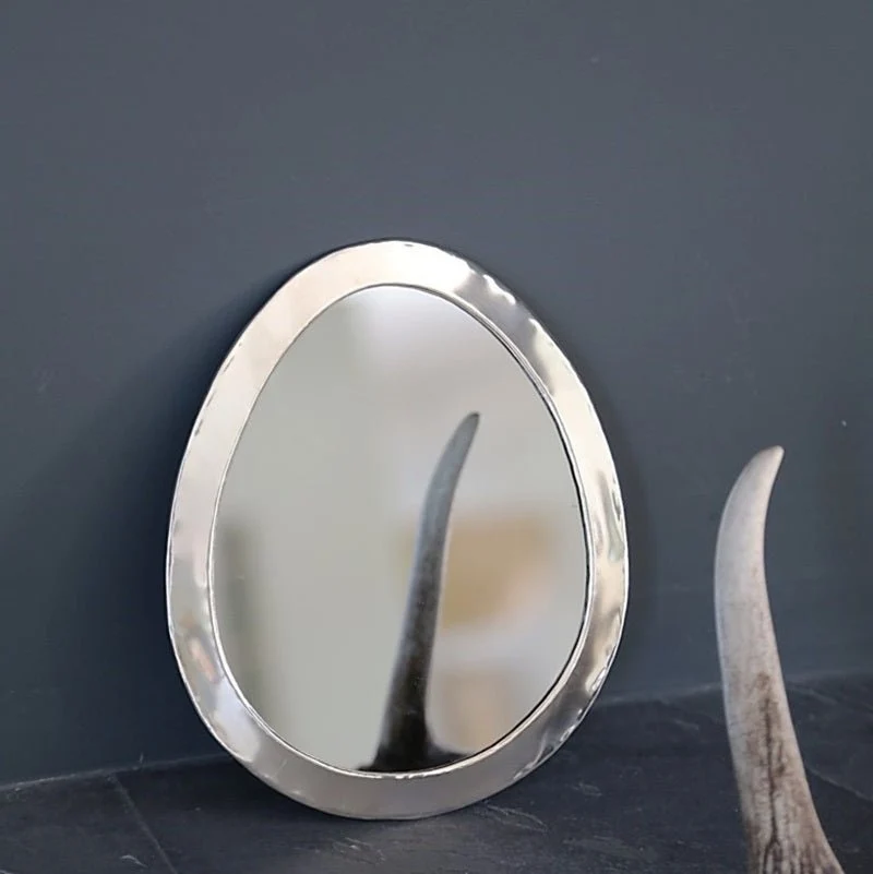 Miroir Forme Goutte Argenté Artisanal en Maillechort - 2 Tailles