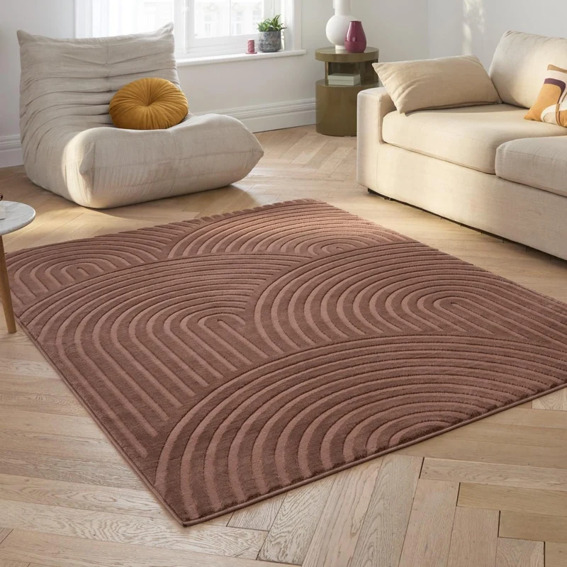 BIANCA - Tapis moderne mocca motif arc-en-ciel - BIA157MOC