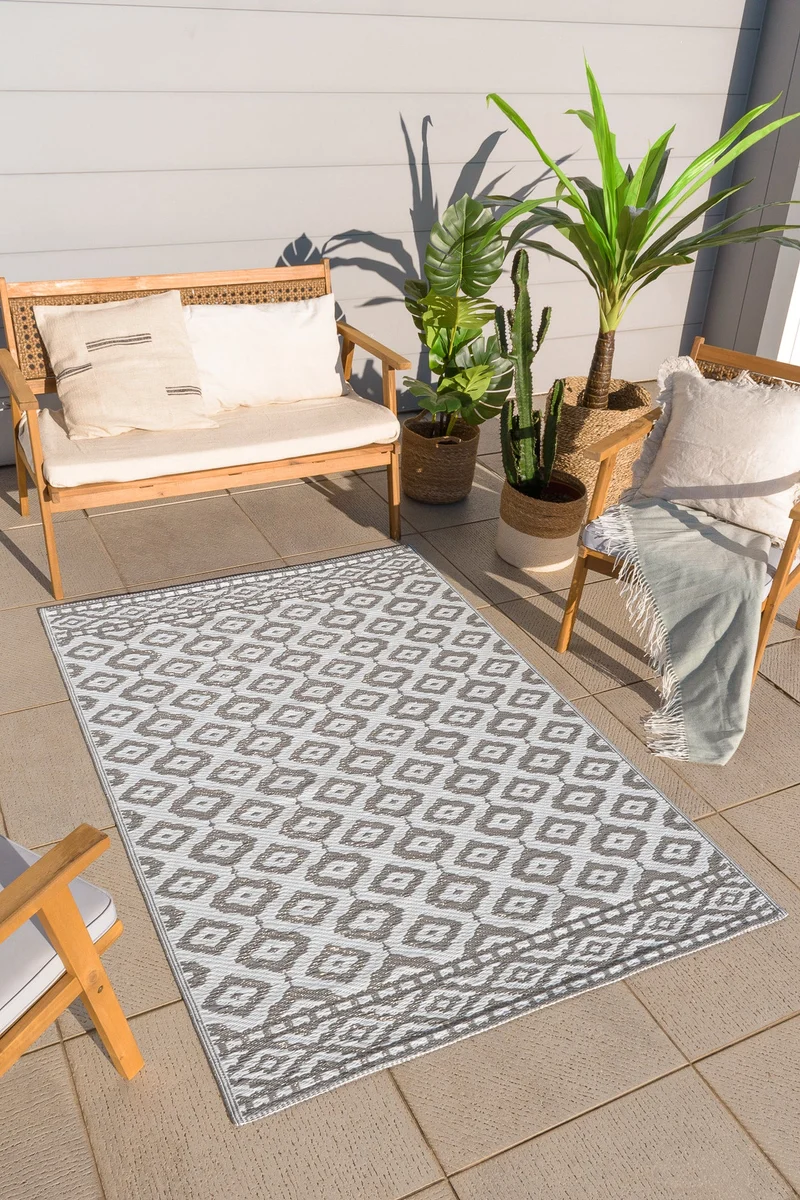 SCOOBI - Tapis à motifs géométriques gris et blancs – SCO112GRI