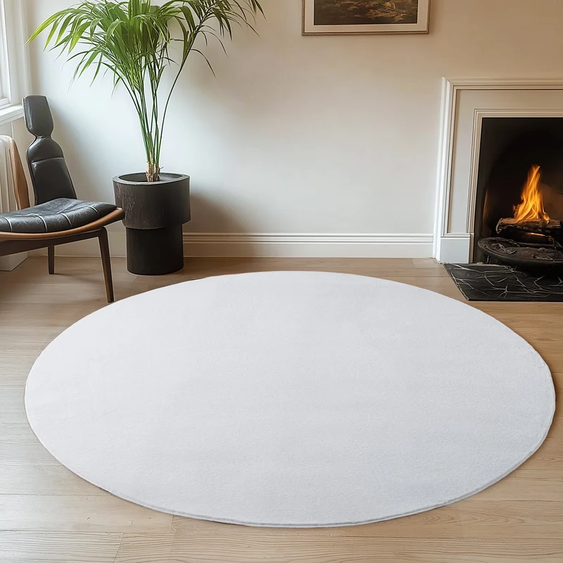 ALBA - Tapis Blanc Rond à Poils Courts Doux - ALB1400BLA