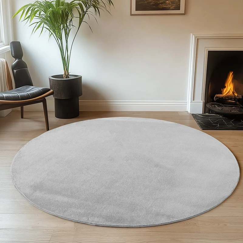 ALBA - Tapis Silver Rond à Poils Courts Doux - ALB1400SIL