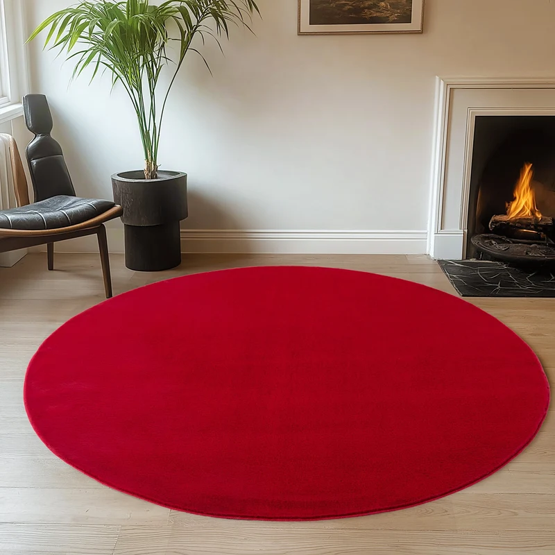 ALBA - Tapis Rouge Rond à Poils Courts Doux - ALB1400ROU