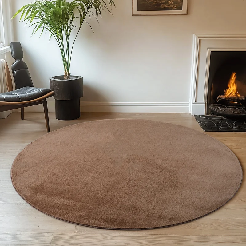 ALBA - Tapis Mocca Rond à Poils Courts Doux - ALB1400MOC