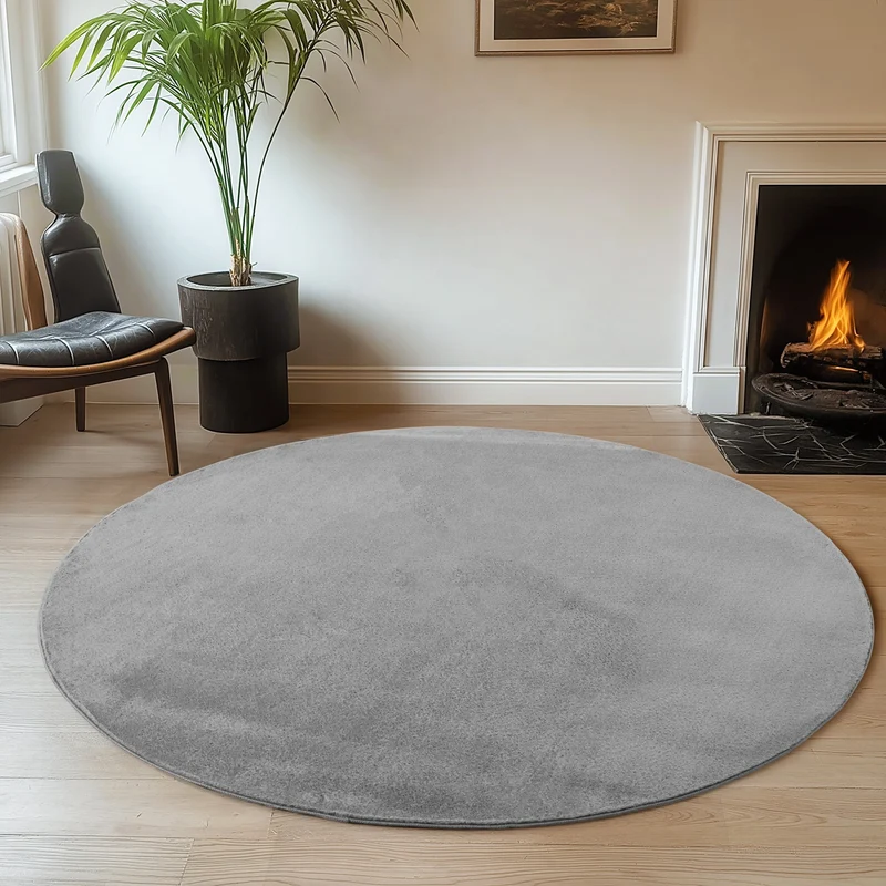 ALBA - Tapis Gris Rond à Poils Courts Doux - ALB1400GRI
