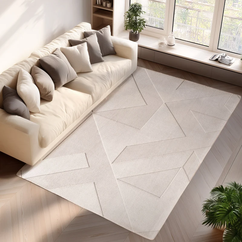 LENNY - Tapis de salon Crème au motif Moderne - LEN1613CRE