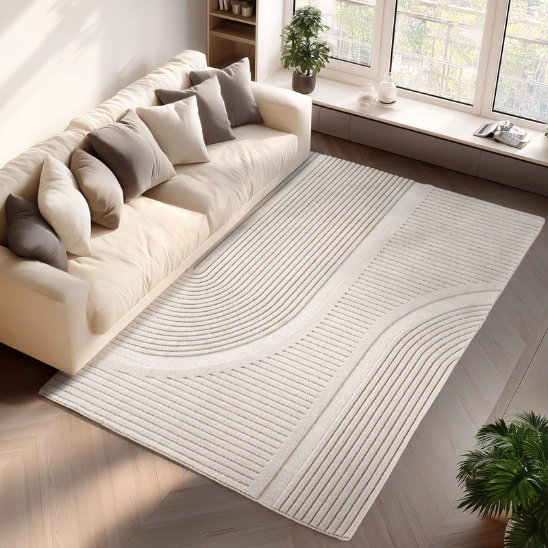 LENNY - Tapis de salon Crème au motif Graphique - LEN1612CRE