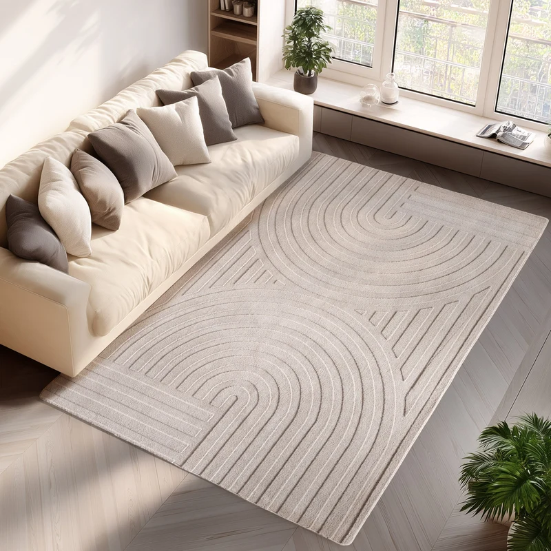 LENNY - Tapis de salon Crème au motif Géométrique - LEN1611CRE