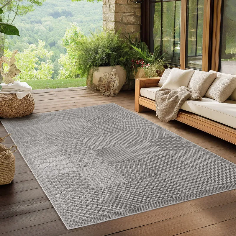 NEREA – Tapis Intérieur/Extérieur Gris au Design Damier - NER1902GRI