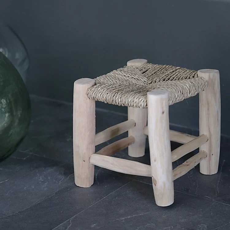Petit Tabouret Marocain Beldi 20cm - Bois Tressé Fait Main | 3 Coloris