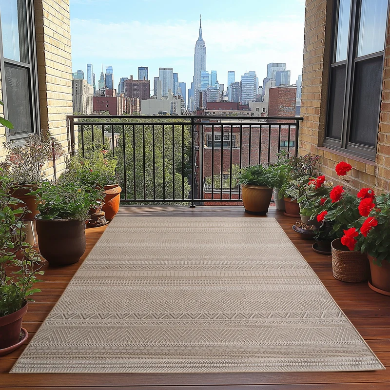 TENERIFE - Tapis Intérieur/Extérieur Beige à Motif Ethnique - TEN1303BEI