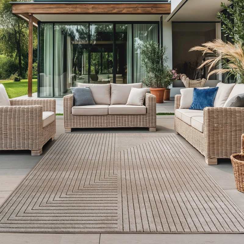 ALVORA - Tapis intérieur/extérieur beige à motif graphique - ALV1202BEI