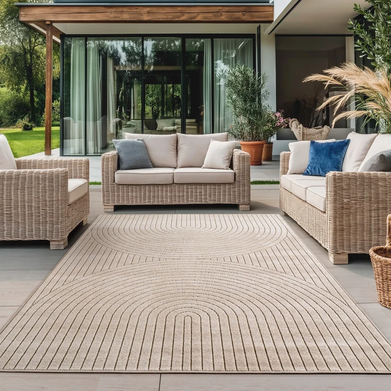 ALVORA - Tapis intérieur/extérieur beige à motif géométrique - ALV1201BEI