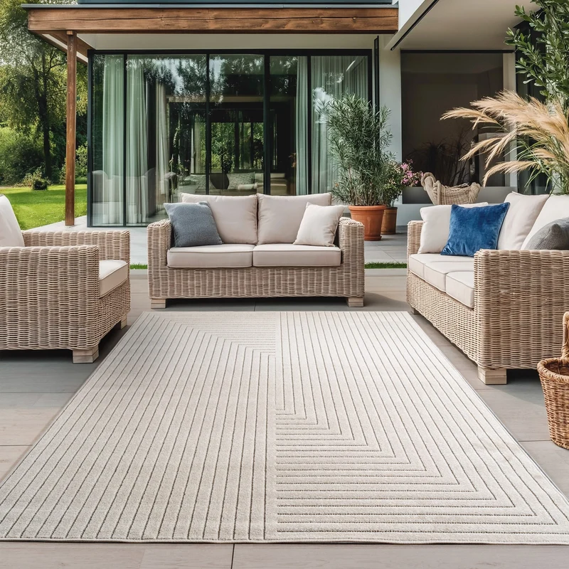 ALVORA - Tapis intérieur/extérieur crème à motif graphique - ALV1202CRE