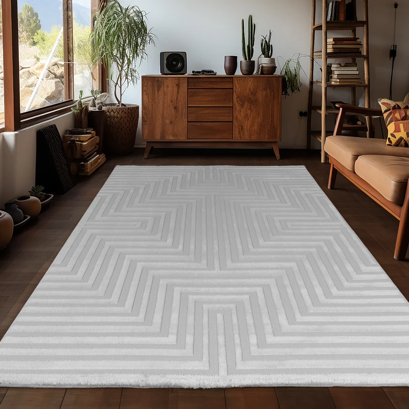 OIA - Tapis moderne à motif géométrique et nuances ton sur ton - OIA1111SIL