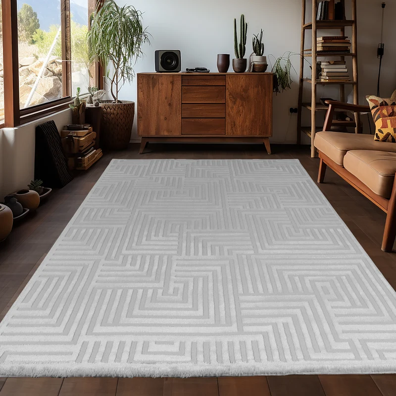 OIA - Tapis moderne à motif géométrique et nuances ton sur ton - OIA1114SIL