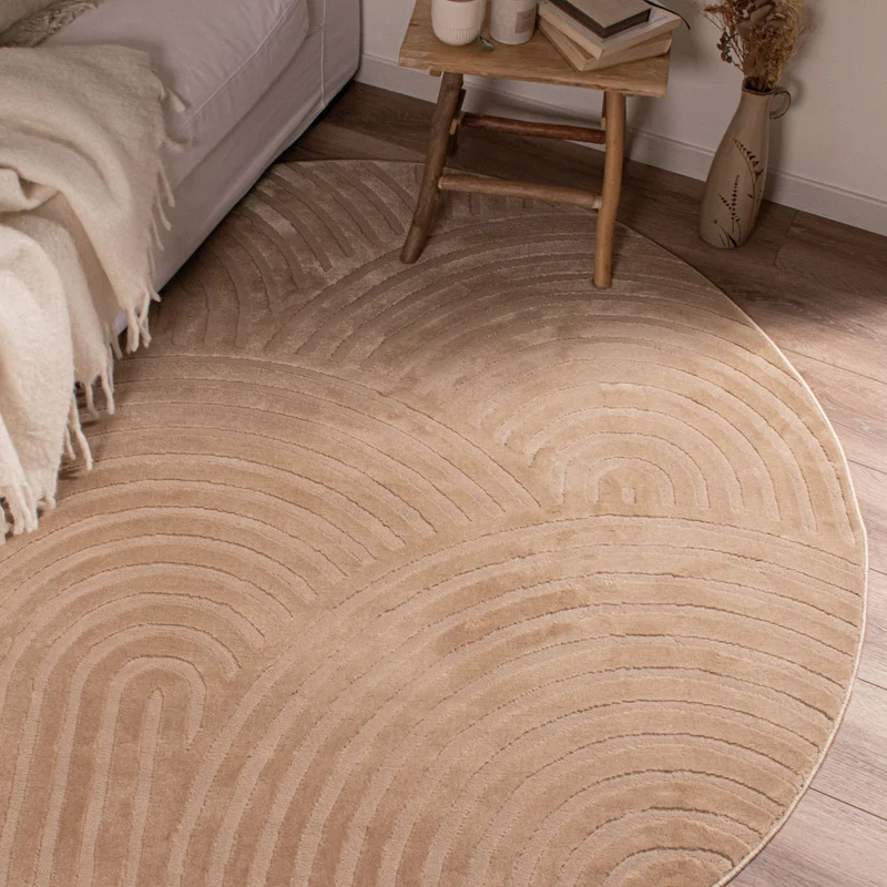 BIANCA - Tapis rond moderne beige motif arc-en-ciel - BIA157BEI