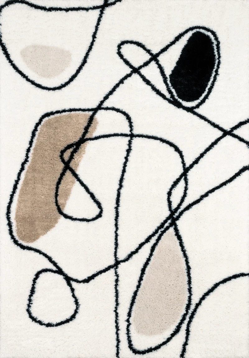 LASSO - Tapis abstraits blanc, noir, beige et ivoire - LAS674IVO