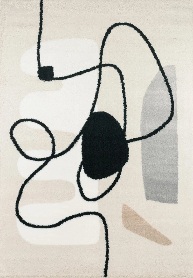 LASSO - Tapis abstraits blanc, noir, beige et gris - LAS673BEI