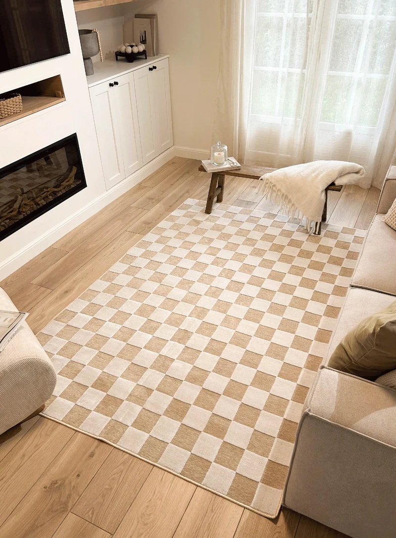 GARDEN - Tapis d'intérieur et extérieur beige et blanc à motif damier - GAR1036BEI