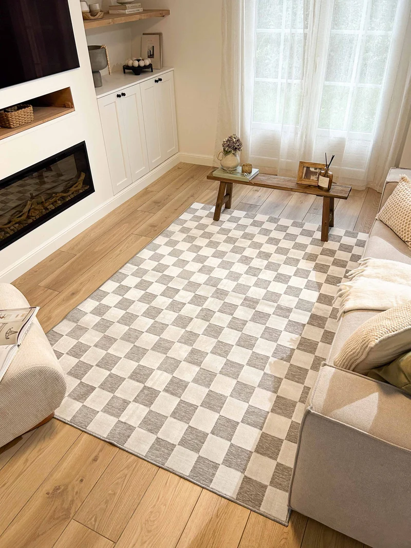 GARDEN - Tapis d'intérieur et extérieur gris et blanc à motif damier - GAR1036GRI