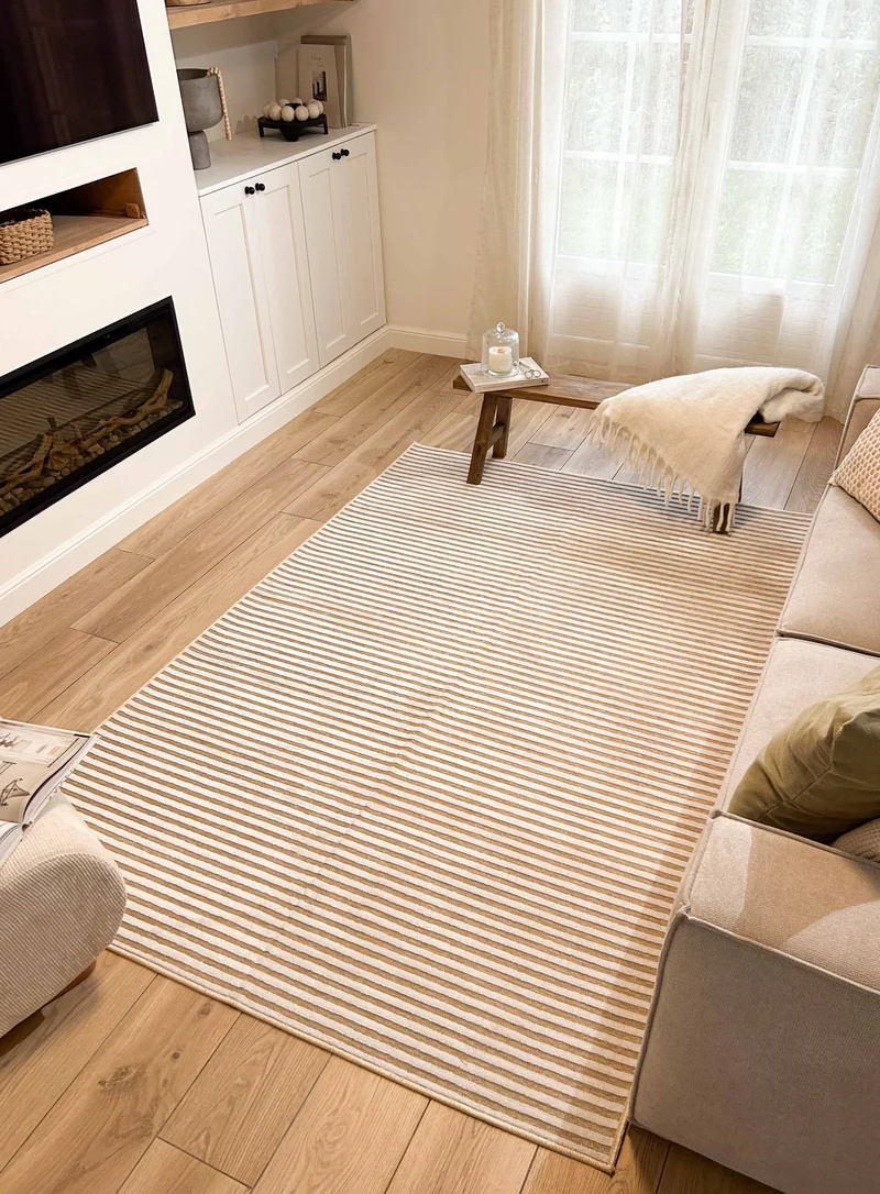 GARDEN - Tapis d'intérieur et extérieur beige à rayures fines banches en relief - GAR1035BEI